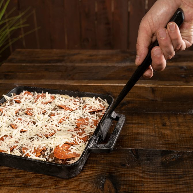 Cast Iron Dish w/ Removable Handle and Wood Trivet